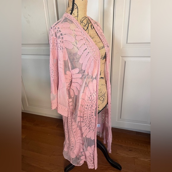 Sheer blush kimono embroidered lace cardigan small medium - Picture 6 of 7